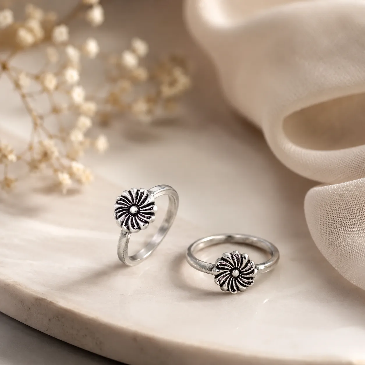 Vintage Floral Blossom Silver Ring